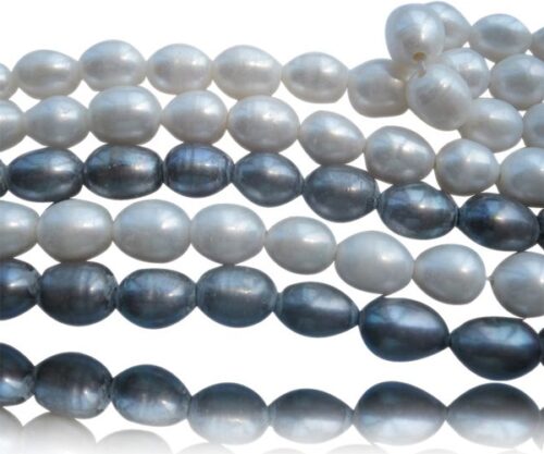 White and Grey 10-11mm Rice Pearl Strands, 1.7mm, 2.0mm and 2.3mm Holes