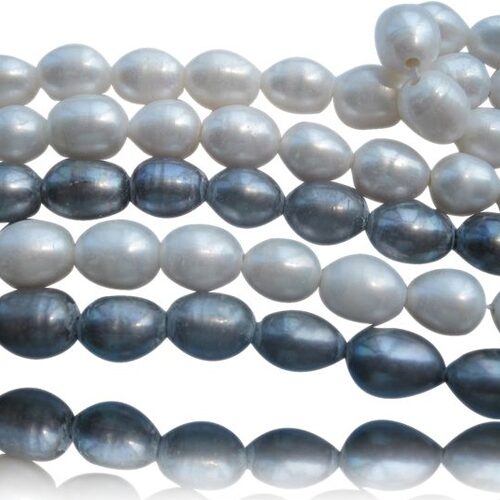 White and Grey 10-11mm Rice Pearl Strands, 1.7mm, 2.0mm and 2.3mm Holes