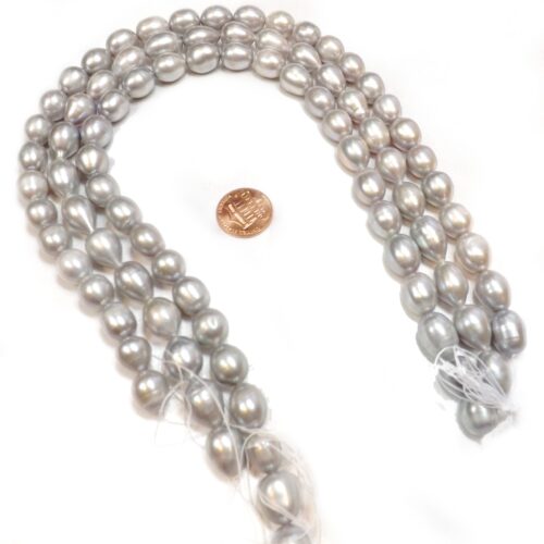 Grey Colored 11-12mm AA Rice Shaped Real Pearl Strands