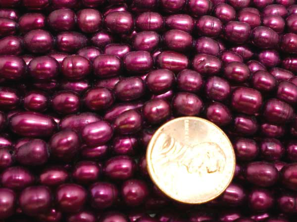Magenta 5-6mm Oval or Rice Pearl Strands
