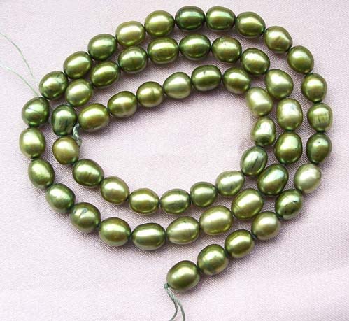 Peacock Green 5-6mm Oval or Rice Pearl Strands