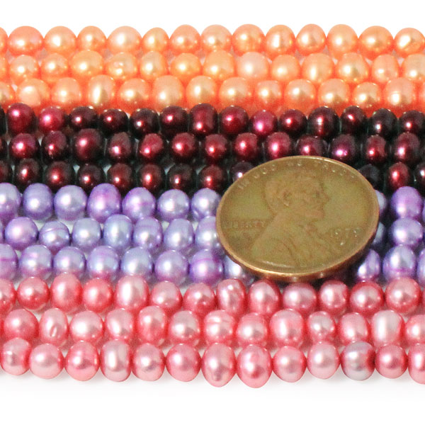 Peach, Cranberry, Lavender and Magenta 3-4mm AA+ Semi-Round Potato Pearl Strand