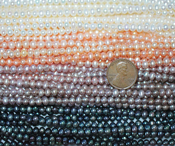 White, Pink, Mauve and Black 3-4mm AA+ Quality Semi-Round Potato Pearl Strand