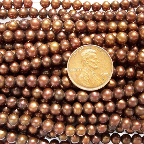 5-6mm Semi-Round Pearl Strand, Chocolate Colored