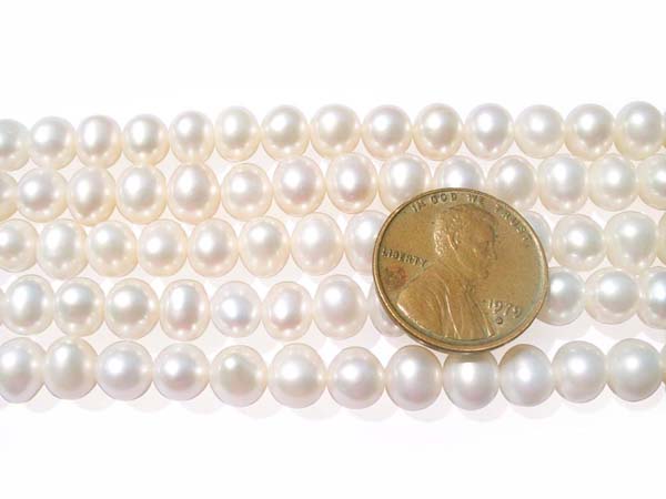 White 6-7mm Side drilled Semi-Round Potato Pearl Strand