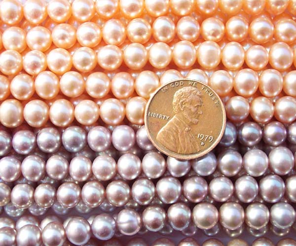 Pink and Mauve 6-7mm Side drilled Semi-Round Potato Pearl Strands