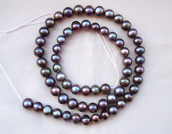 Black 6-7mm Side drilled Semi-Round Potato Pearl Strand