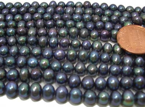 Black 6-7mm Side drilled Semi-Round Potato Pearl Strand