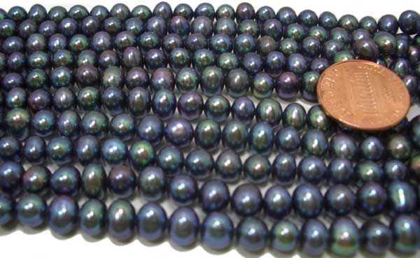Black 6-7mm Side drilled Semi-Round Potato Pearl Strand