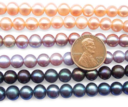 White, Pink, Mauve and Black 7-8mm AA Side Drilled Semi Round Pearls