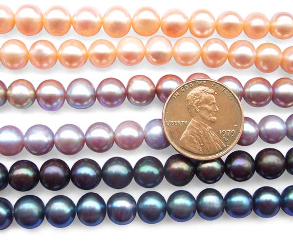 White, Pink, Mauve and Black 7-8mm AA Side Drilled Potato Pearl Strands