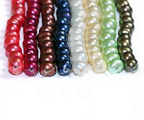 White, Brown, Chocolate, Navy Blue, Light Green, Red and Champagne 7-8mm AA Side drilled Semi-Round Potato Pearl Strands