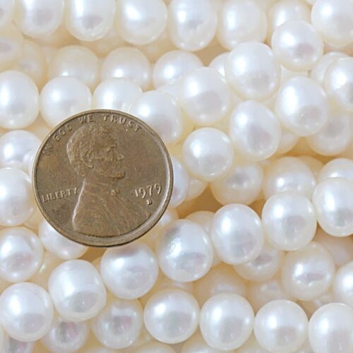 8-9mm White Colored Side drilled Semi-Round Potato Pearl Strand
