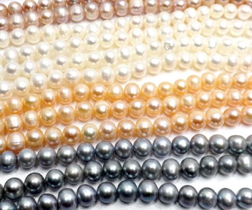 8-9mm White, pink, lavender and grey colored Semi-Round Pearl Strands