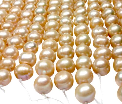 9-10mm Champagne Colored Semi Round Pearls, Larger Holes