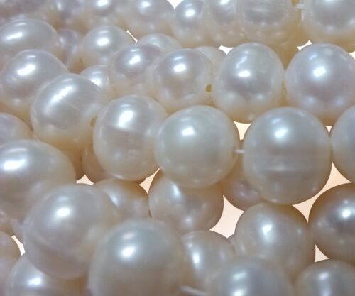 9-10mm Semi-round White Pearls, Larger Holes