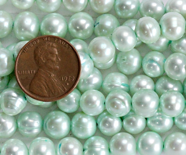 Light Green 8-9mm Side Drilled Potato Pearls