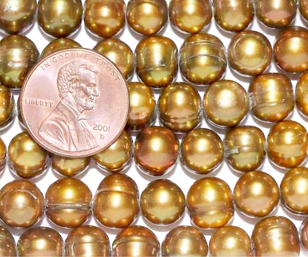 Dark Golden Rod 8-9mm Side Drilled Potato Pearls