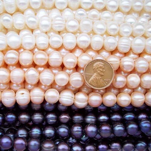 9-10mm Side Drilled Semi-Round White, Pink and Black Pearl Strands