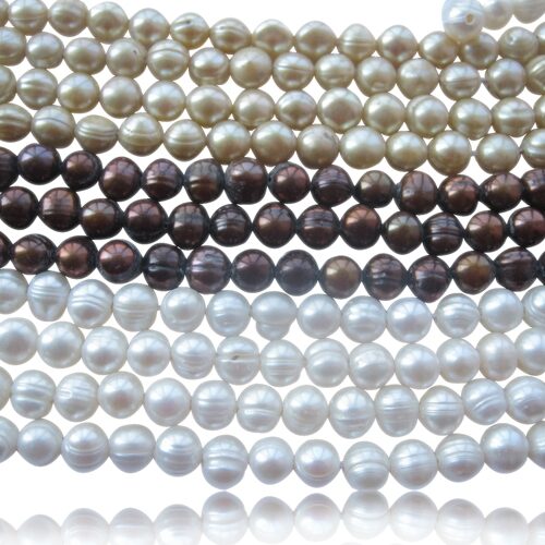 Grey, Black and White 9-10mm Semi-Round Pearl Strands, Pearls with Larger hole