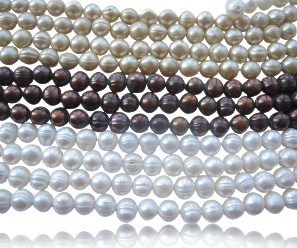 Grey, Black and White 9-10mm Semi-Round Pearl Strands, Pearls with Larger hole