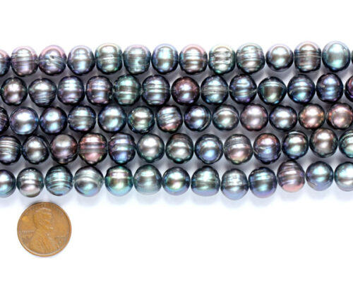 Multi Black 10-11mm Side Drilled Semi-Round Pearl Strands with Natural Dents