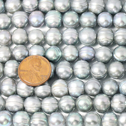 Grey 10-11mm Side Drilled Semi-Round Pearl Strands with Natural Dents