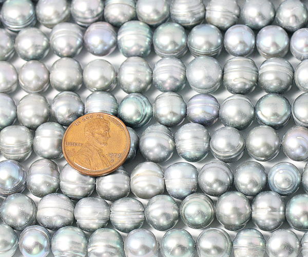 Grey 10-11mm Side Drilled Semi-Round Pearl Strands with Natural Dents