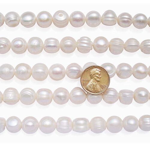 White 11-12mm Side Drilled Semi-Round Pearl Strands w/ Natural Dents