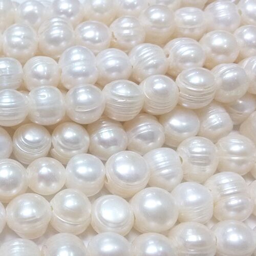 11-12mm Side Drilled White Semi-Round Potato Pearls with Dents