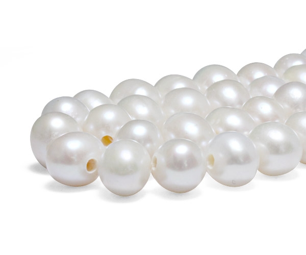 White 10-11mm Side Drilled Potato Pearls on Temporary Strand