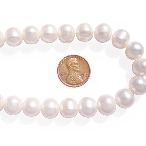 White 10-11mm AA+ Side Drilled Potato Pearls on Temporary Strand