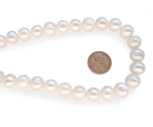 White 11-12mm Side Drilled Potato Pearls on Temporary Strand