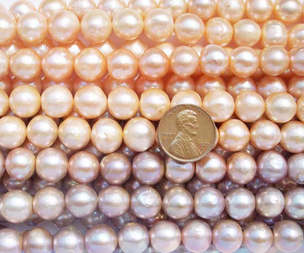 Pink and Mauve 11-12mm Side Drilled Potato Pearls on Temporary Strands