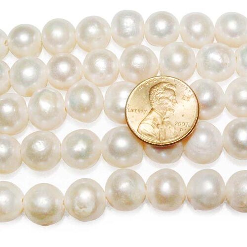 White 11-12mm Side Drilled Potato Pearls on Temporary Strand, 2.3mm Holes