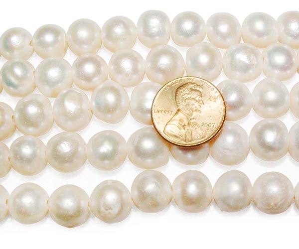 White 11-12mm Side Drilled Potato Pearls on Temporary Strand, 2.3mm Holes