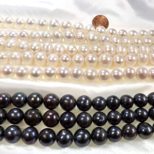 White and Black 12-14mm Side Drilled Potato Pearl Strand