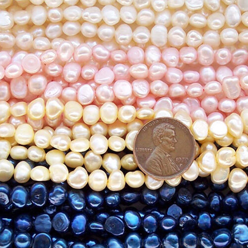 White, Champagne, and Light Baby Pink 5-6mm Baroque Shaped Pearl Strands