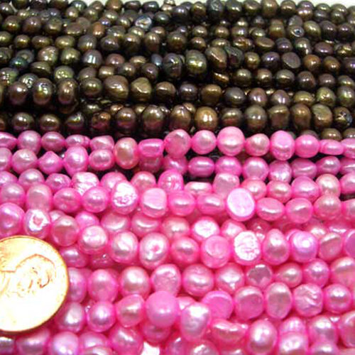 Dark Brown and Hot Pink 6-7mm Baroque Shaped Pearl Strands