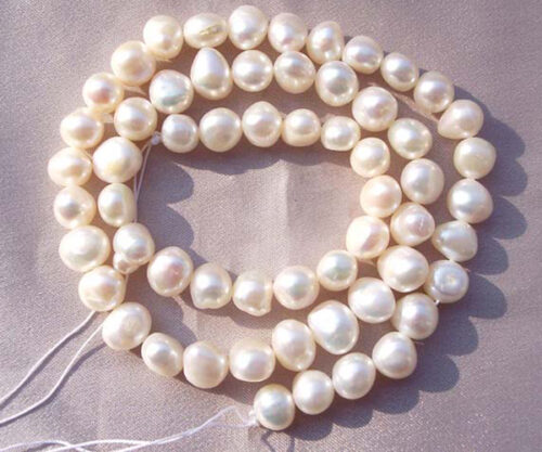 7-8mm White Colored Baroque Shaped Pearl Strands