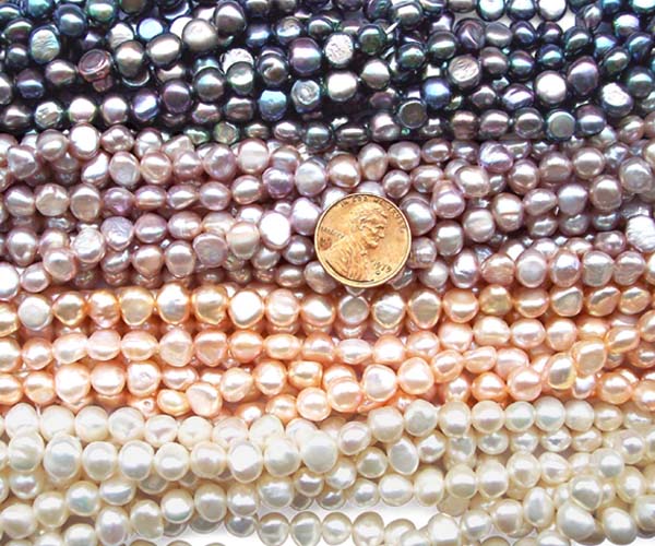 White, Pink, Mauve and Black 7-8mm Baroque Shaped Pearl Strands