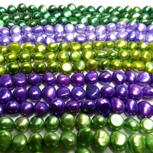 Christmas Green, Light orchid, Olive Green, Dark Orchid, and Green Baroque Pearl Strands