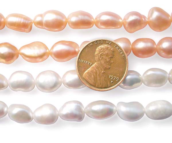 Pink and White 8-9mm AA+ Baroque Pearl Strands