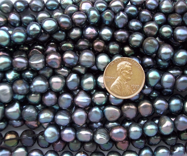 8-9mm Black Colored Baroque Pearl Strands