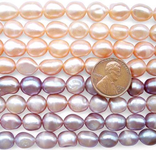 Pink and Mauve 9-10mm Length Drilled Baroque Pearl Strands