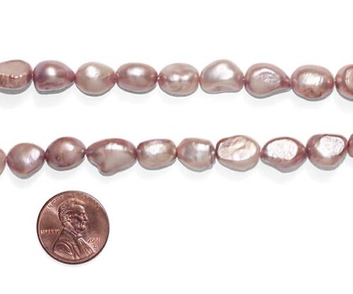 Mauve 9-10mm Length Drilled Baroque Pearl Strand