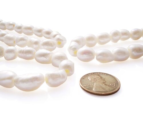 White 9-10mm Length Drilled Baroque Pearl Strand,1.7mm holes