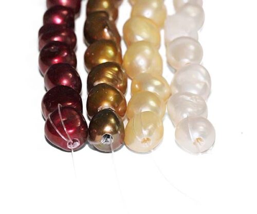 Cranberry, Chocolate, Champagne and White 9-10mm Length Drilled Baroque Pearl Strands,1.7mm holes