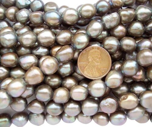 Dark Grey 10-11mm Length Drilled Baroque Pearls on Temporary Strand