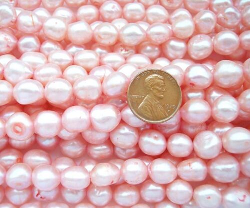 Baby Pink 10-11mm Length Drilled Baroque Pearls on Temporary Strand